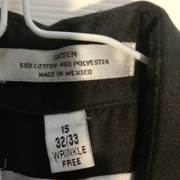 Geoffrey Beene Men's Regular Fit Sateen Wrinkle Free Dress Shirt Black Size 15 - Picture 4 of 4